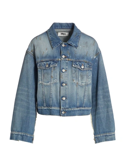 Mm6 Maison Margiela Distressed Denim Jacket In Dirty Wash Denim