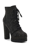 Jessica Simpson Irella Platform Combat Boot In Black Studded Rhinestone