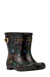 Joules Print Molly Welly Rain Boot In Black Botanical