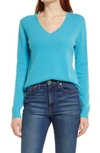 Nordstrom Cashmere Essential V-neck Sweater In Blue Resort Heather