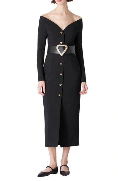 Carolina Herrera Heart Off The Shoulder Long Sleeve Dress In Black |  ModeSens