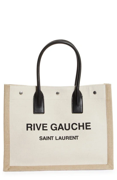 Saint Laurent Rive Gauche Logo Canvas Tote In Black