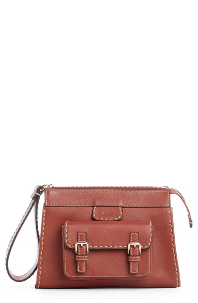 Chloé Edith Leather Wristlet In Sepia Brown