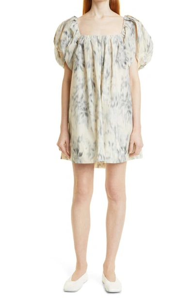 Rebecca Taylor Whisper Rose Tulip-sleeve Dress In Silver Combo