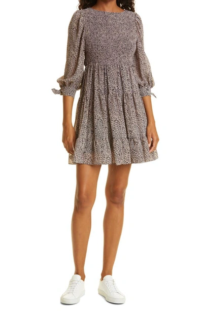 Cinq À Sept Annabelle Open-back Printed Crepe De Chine Mini Dress In Navy/ Rose Clay