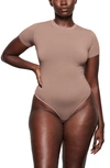 Skims Stretch Cotton Jersey T-shirt Bodysuit In Umber