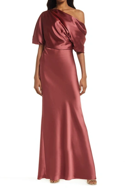 Amsale One-shoulder Fluid Satin Gown In Red