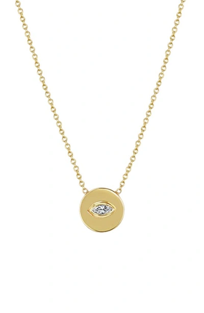 Zoë Chicco Marquise Diamond Coin Pendant Necklace In 14k Yellow Gold