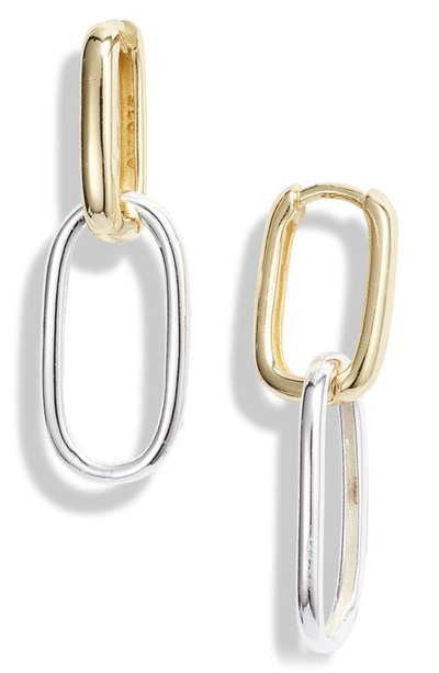 Argento Vivo Sterling Silver Two Tone Link Earrings In Gold/ Silver