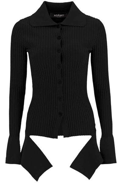 Adamo Ribbed Long Cardigan With Cut-out Detail - Atterley In Black