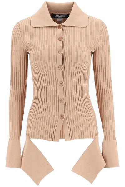 Adamo Ribbed Long Cardigan With Cut-out Detail - Atterley In Neutrals