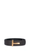 Tom Ford T-logo Reversible Grained-leather Belt In Brown