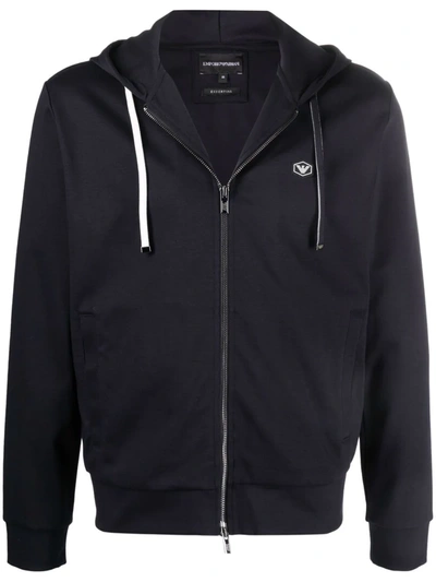 Emporio Armani Logo-patch Zip-up Hoodie In Blue