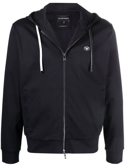 Emporio Armani Logo-patch Zip-up Hoodie In Black