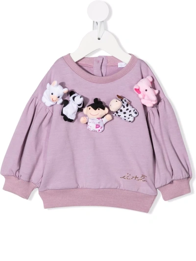 Miss Grant Babies' Long-sleeved Puppet-trim Sweatshirt In Purple