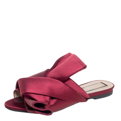 Pre-owned N°21 Burgundy Satin Knotted Flats Size 36