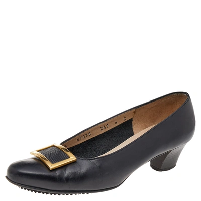 Pre-owned Ferragamo Black Leather Buckle Pumps Size 36.5