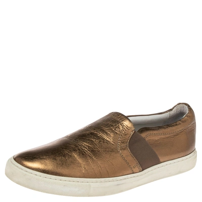 Pre-owned Lanvin Metallic Gold Leather Slip On Trainers Size 37
