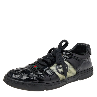 Pre-owned Gucci Black Patent Leather Gg Low Top Sneakers Size 43.5