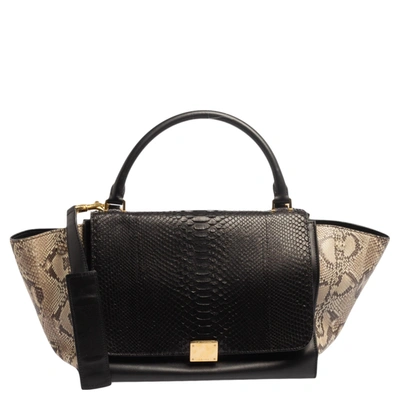 Pre-owned Celine Tri Color Leather And Python Medium Trapeze Top Handle Bag In Multicolor
