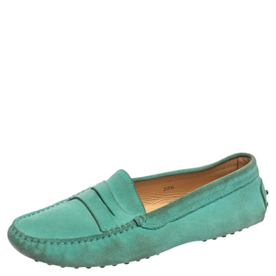 Pre-owned Tod's Green Suede Limited Edition Penny Loafers Size 38.5