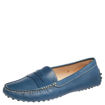 Pre-owned Tod's Blue Leather Gommino Driving Loafers Size 36