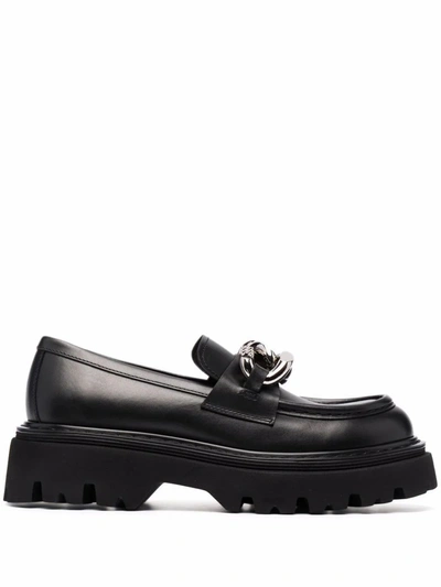 Casadei Chain-detail Chunky Leather Loafers In Black