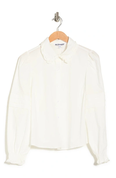 Walter Baker Juniper Ruffle-trimmed Pleated Cotton-poplin Top In White