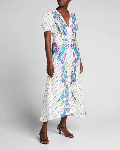 Saloni Lea Printed Long Dress In Blue Magnolia Plm