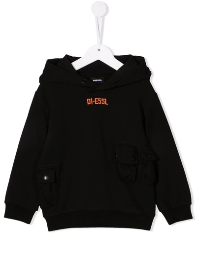 Diesel Kids' Logo-print Pullover Hoodie In Black