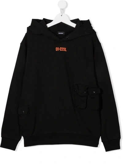 Diesel Teen Logo-print Pullover Hoodie In Black