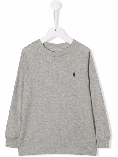 Ralph Lauren Kids' Round Neck Short-sleeved T-shirt In Grey
