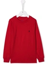 Polo Ralph Lauren Embroidered-logo Long-sleeved T-shirt In Red