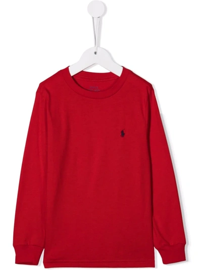 Polo Ralph Lauren Kids' Embroidered-logo Long-sleeved T-shirt In Red