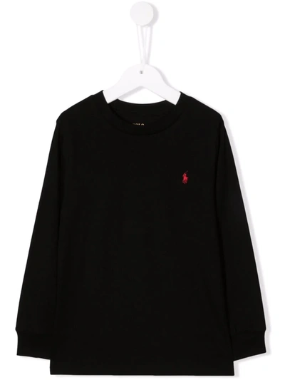 Ralph Lauren Kids' Embroidered-logo Long-sleeved T-shirt In Black