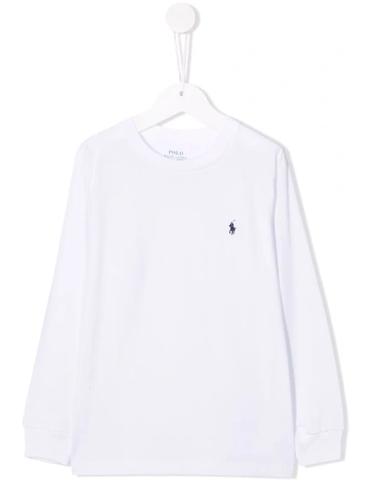 Ralph Lauren Kids' Embroidered-logo Round Neck T-shirt In White