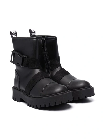 Dkny Teen Chunky Buckle-fastening Boots In Nero