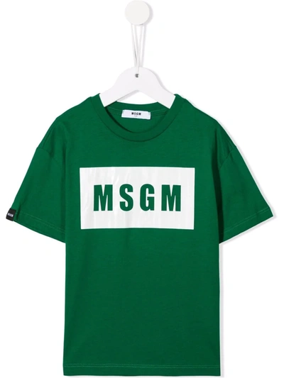 Msgm Kids' Logo-print Short-sleeved T-shirt In Green