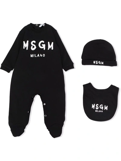 Msgm Black Cotton Babygrow Set