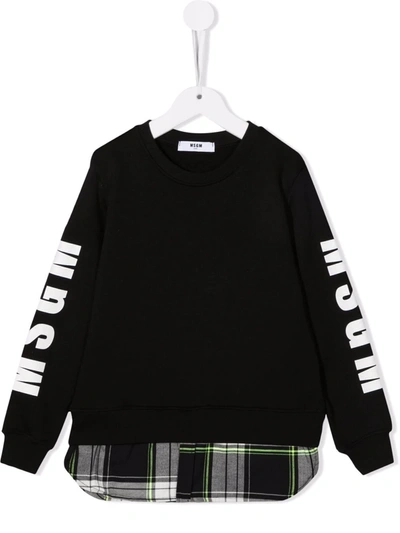 Msgm Kids' Logo-print Crew Neck Sweatshirt In Black