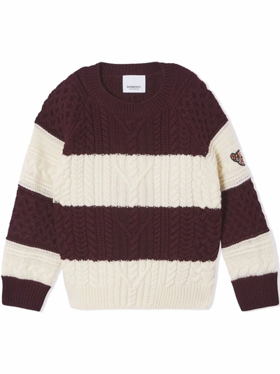 Burberry Kids' Cable-knit Striped Jumper In White
