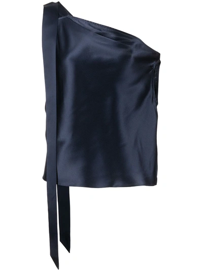 Michelle Mason Asymmetric Drape Silk Blouse In Blue