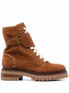 Sergio Rossi Lace-up Suede Boots In Brown