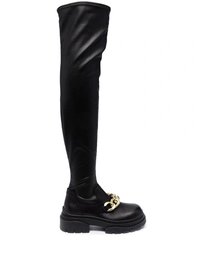 Ash Chain-detail Knee-high Boots In Black