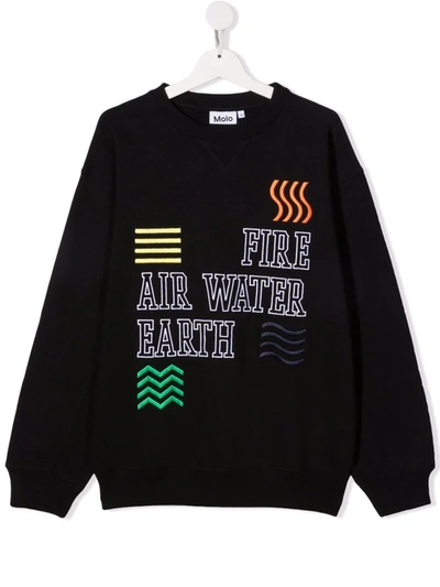 Molo Teen Slogan-print Crew Neck Sweatshirt In Black