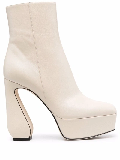 Si Rossi 125mm Platform Leather Ankle Boots In Cream