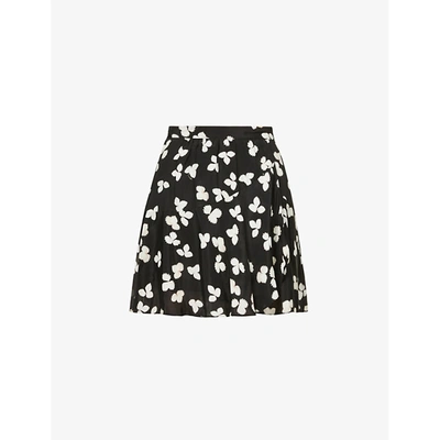 The Kooples Womens Bla06 Leaf-print Lined Satin Mini Skirt M In Black