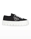 Prada Double Wheel Sneaker Aus Gabardine-re-nylon In Black