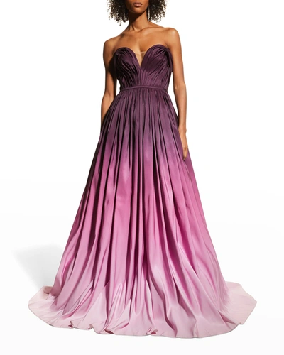 Pamella Roland Strapless Ombre Faille Ball Gown In Amethst Multi