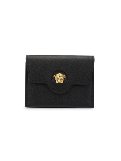 Versace Medusa Leather Accordion Card Case In Black Gold